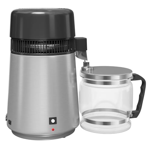 4L Countertop Stainless Steel Distilled Water Purifier, Distilled Water Making Machine with Glass Container, Ideal for Household, Workplace, Lab, and Aquarium Usage-Silver - color: Silver