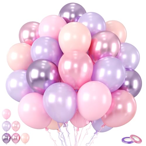 Purple and Pink Balloons,50Pcs 12Inch Girls Birthday Party Wedding Decor - color: Peal Pink Purple
