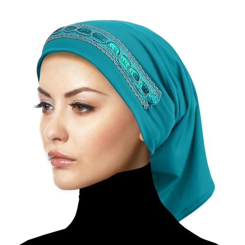 Luxor Underscarf Hijab Beanie Head Wrap Chemo Cap for Cancer Patients - color: Turquoise