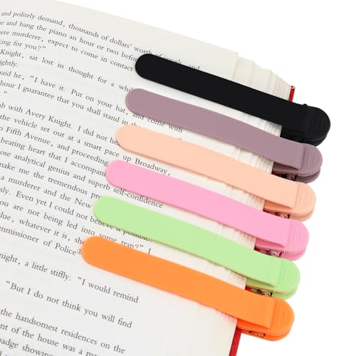 SMUK 6pcs Automatic Bookmark, Smart Silicone Bookmarkers for Reading Women, Men, Kids, Book Lovers, Cute Unique Book Marks Reading Accessories Gifts for Reading Lovers - color: 1 Black+1 Light Coffee+1 Beige+1 Pink+1 Green+1 Orange