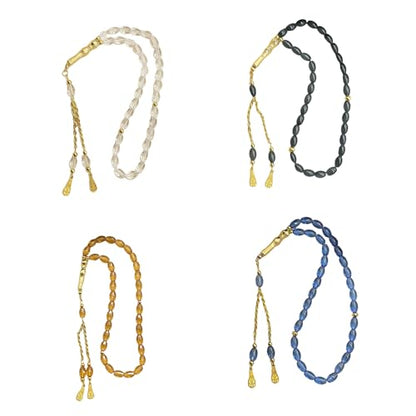 Oval Beads Glass Islamics Prayer Beads Tasbih With Gold Tassels For Daily Devotion And Cultural Event - color: Transparent Blue