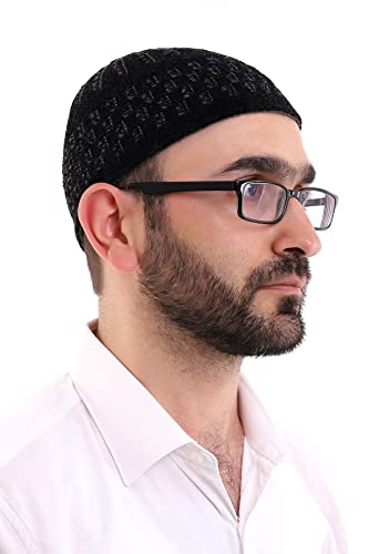 ihvan online Turkish Muslim Winter Velvet Kufi Hats for Men, Taqiya, Takke, Peci, Islamic Caps, Islamic Gifts, Standart Size - color: Black Grey