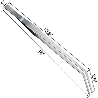 OIIKI 15 inch Curved Aquarium Tweezers, Polished Tongs Tweezers, Silver | Stainless Steel Long Tweezers with Precision Serrated Tips for Garden, Kitchen, Indoor & Outdoor - size: 15 inch Curved (1 PCS)