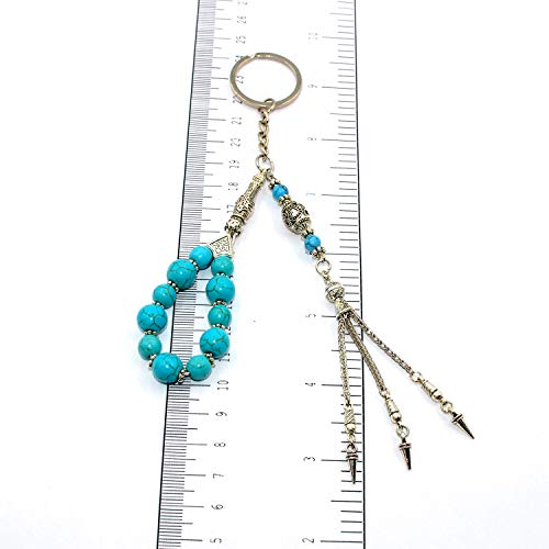 Keychain & Rosary Collection -Car Key Chain-Handbags Holder - color: (10 & 8 Mm - Synthetic Turquoise Natural Stone)