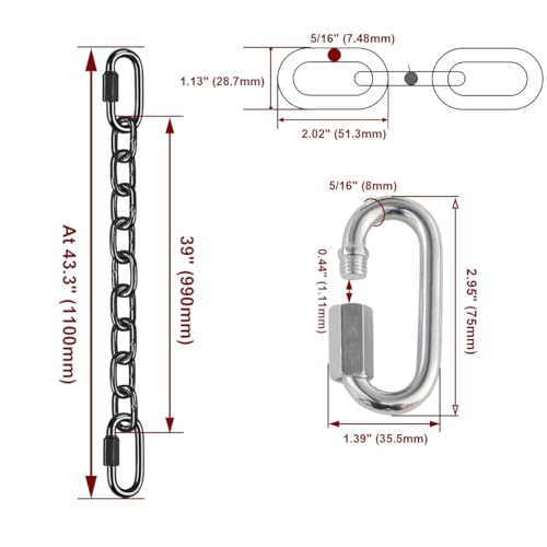 5/16 inch Towing Safety Chain,Heavy Duty Hanging Swing Chain with 2 Quick Links,Punching Bag Chain - color: 39 inch