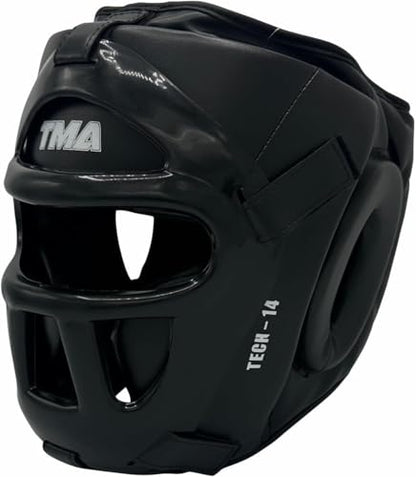 TMA Headguard for Boxing, MMA Training - Head Guard with Removable Face Grill, Cheeks, Ear, Mouth Protection-Headgear for Muay Thai, Grappling, Kickboxing, Karate, Taekwondo, Martial Arts (Black, S/M)