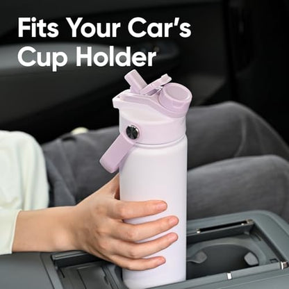 KEWIXY 24 oz Insulated Water Bottle, 2-in-1 Lid, Straw & Spout with Protected, Leak Proof, Keep Cold, Stainless Steel, Metal, Reusable, Handle, for Travel, Gym and School, 2 Lids, Pale Mauve - color: Pale Mauve, size: 24 Ounces