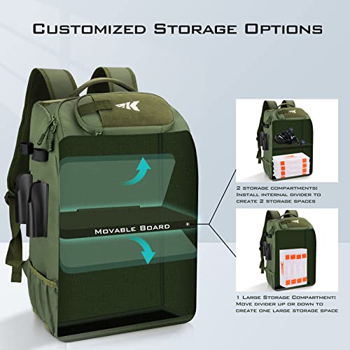 KastKing KarryAll Fishing Backpack with Rod Holder 4 Tackle Boxes, 40/26L | Tackle Bag Storage Fishing Gear and Equipment, Water‑Resistant Material, Fishing Gift for Men - color: C: Large (40 L) - Green