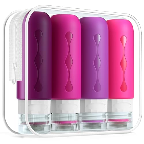Gemice Travel Bottles for Toiletries Tsa Approved Size Containers BPA Free Leak Proof Tubs Refillable Liquid Accessories Cometic Shampoo and Lotion Soap - color: Purple, size: 3 Ounces