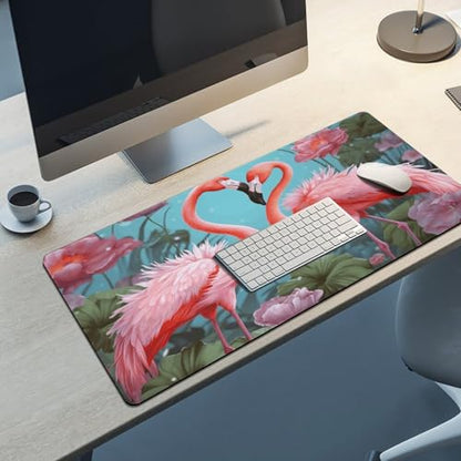 Large Size Gaming Mouse Pad Flamingo Love Flowers Desk Mat Non-Slip Base Waterproof Desktop Writing Pad for Office Home - color: Flamingo Love Flowers, size: 40x90cm