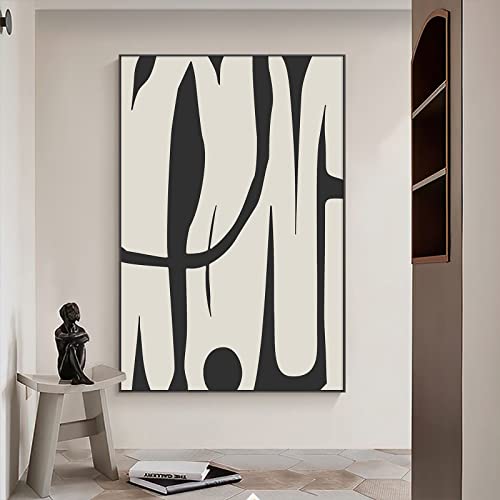 Black and White Abstract Line Art Canvas Print Painting Modern Wall Lines Abstract Line Wall Art Black and Beige Poster Modern Minimalist Picture Shapes Illustrations Artwork 16x24inch No Frame - color: A, size: 16"L x 24"W