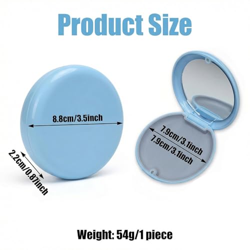 Blue Plastic Round Retainer Case with Mirror Mouth Guard Case Portable Aligner Case Denture False Box Organizer Braces Dental Storage Container for Invisalign