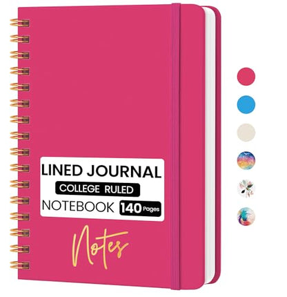 CICPAP Lined Spiral Journal Notebook, A5 College Ruled Notebook for Journaling, Note-Taking, and Daily Planning, Durable Hardcover with an Elegant Design, Rose Red - color: D-Rose Red