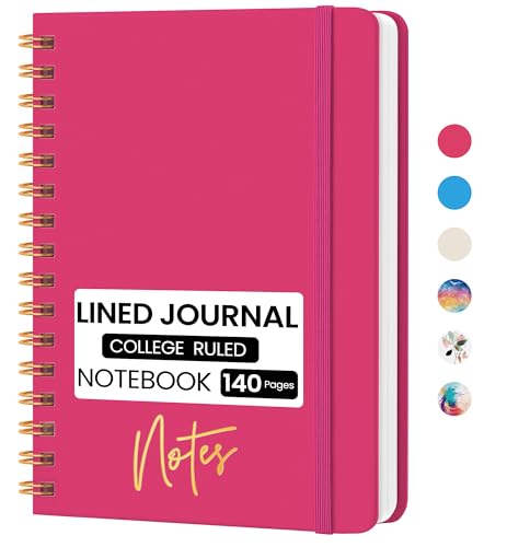 CICPAP Lined Spiral Journal Notebook, A5 College Ruled Notebook for Journaling, Note-Taking, and Daily Planning, Durable Hardcover with an Elegant Design, Rose Red - color: D-Rose Red