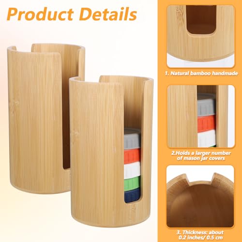 2Pcs Mason Jar Lid Organizer, Bamboo Vertical Storage Holder, Mason Jar Accessories, Bamboo Storage Holder for Home Kitchen Organization & Tumbler Lids (Wide Mouth & Regular Mouth) - size: Wide Mouth & Regular Mouth
