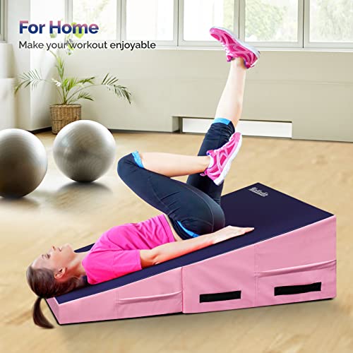 Matladin 48"x24"x14" Tumbling Mat - Folding Gymnastics Cheese Wedge Mat for Kids, Girls Home Training - color: Purple & Pink