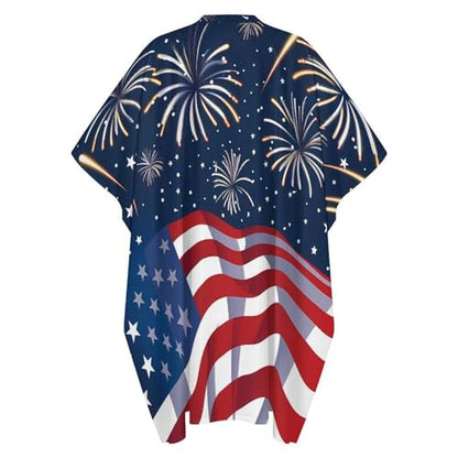 U.S.A. 4th of July Men's Kaftan Thobe V-Neck Long Gown Loose Robe - size: 5X-Large