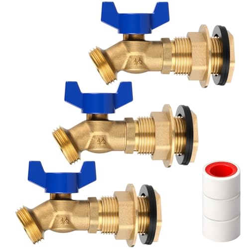JaGely 3 Sets Brass Rain Barrel Spigot Kit with Heavy Duty Bulkhead Fitting Quarter Turn Ball Valve Rain Barrel Faucet for Aquariums, Water Tanks, Tubs, Pools(Blue) - color: Blue