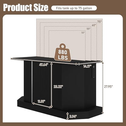 55-75 Gallon Aquarium Stand with Power Outlet (4 AC & 2 USB), Heavy Duty Fish Tank Stand with Sliding Barn Doors, Storage Cabinet for Turtle Tank & Reptile Terrarium, 880LBS - color: Black