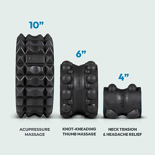 Chirp Wheel XR 3P Massage Roller Set - 10” Acupressure, 6” Knot-Kneading Thumb, 4” Neck & Headache Tension Relief, High Density Foam Massage Rollers for Back & Neck Pain, 500lbs Capacity, Black - size: 3-Pack (10, 6, 4 Inch) Black