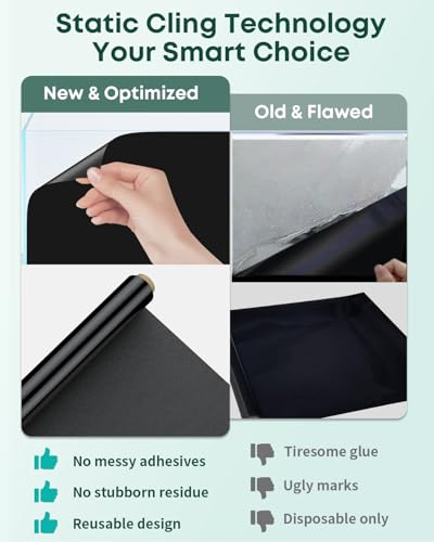 Pawfly Black Aquarium Background, 25.2" x 11.8", Static Cling Tank Background Wallpaper, No Glue Reusable PVC Fish Tank Backdrop, Easy to Install Aquarium Décor Background, Fish Tank Decoration - size: 25.2" x 11.8"