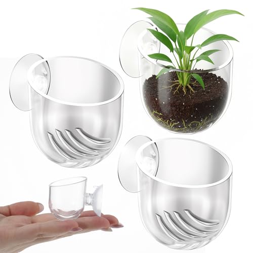 Fish Tank Plant Holder, 3 Pcs ABS Suction Cup Plant Holder Clear Aquarium Plant Holder Aquatic Plant Pots for Aquascape Decoration, Red Worm Fish Shrimp Feeder