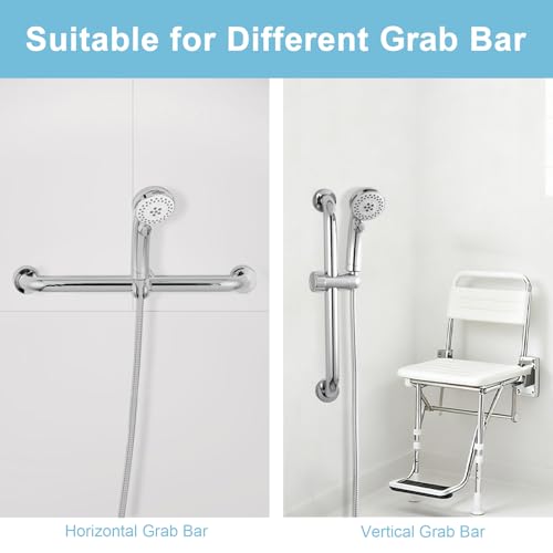OFFO ADA Shower Head Holder, Adjustable 1.18-1.26 in(30-32 mm) Hand Shower Bracket for Handicap Grab Bar, Detachable Slider Clamp Bathroom Replacement, 361 Degree Rotation Sprayer Holder, Chrome - size: 1.18”-1.26“
