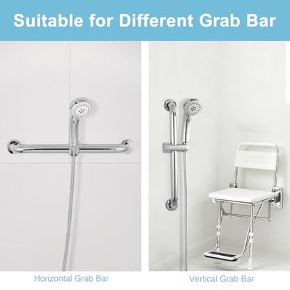 OFFO ADA Shower Head Holder, Adjustable 1.18-1.26 in(30-32 mm) Hand Shower Bracket for Handicap Grab Bar, Detachable Slider Clamp Bathroom Replacement, 361 Degree Rotation Sprayer Holder, Chrome - size: 1.18”-1.26“
