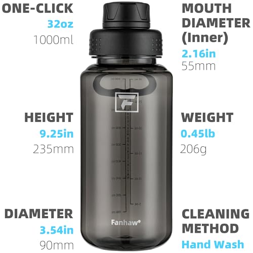 Fanhaw 32 oz Clear BPA-Free Tritan Water Bottle with Fast-Flow Spout Lid, BPA-Free & Leak-Proof Wide-Mouth Reusable Bottle for Gym, School & Office, Back to School Essentials (Black) - color: Black