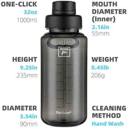 Fanhaw 32 oz Clear BPA-Free Tritan Water Bottle with Fast-Flow Spout Lid, BPA-Free & Leak-Proof Wide-Mouth Reusable Bottle for Gym, School & Office, Back to School Essentials (Black) - color: Black
