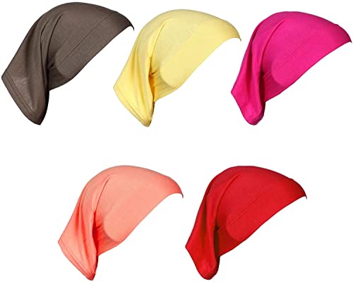 5 Pack Mini Hijab Bonnet Caps Solid Color Muslim Tube Underscarf Headwear Turban Hat Headwrap Cover - color: Set 2