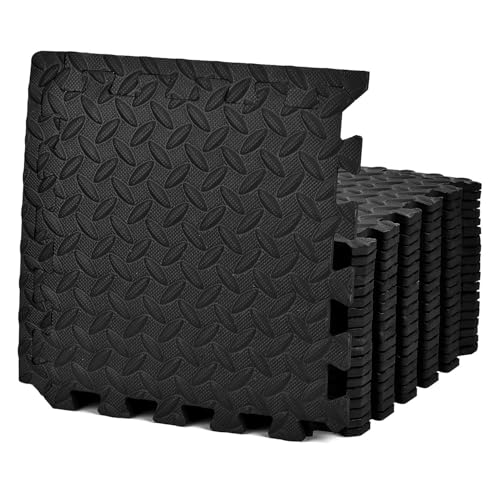 Interlocking Puzzle Exercise Mat, EVA Foam, 20" x 20", 1 cm Thick, Black, 24 Pieces, 64 Sq Ft, for Home Gym, Fitness Equipment and Play Areas (24, Black) - color: Black