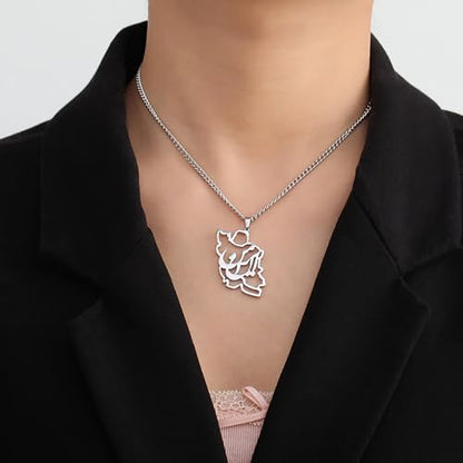 LIKGREAT Iran Map Necklace with Persian Calligraphy Stainless Steel Iranian Cultural Farsi Script Pendant Necklace Patriotic Peace Jewelry - color: 1-sliver