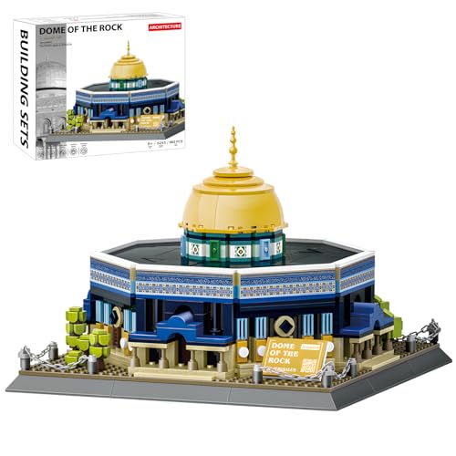 Dome of The Rock Building Blocks Set Islamic Architectural Model Bricks Toys for Kids Muslim Gifts for Kids Adult 983 Pieces - color: Gray, Brown, White
