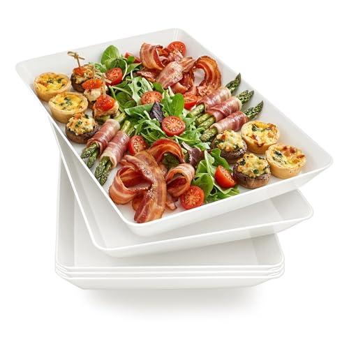 Serving Tray Platter,16'' x 11'' 5 Pcs Food Tray for Veggie Fruit Snack Dessert Cookie, Food Trays for Party Supplies Display, Plastic Platters for Serving Food, Large White Trays, BPA Free - color: White, size: 16.0'' x 11'' (5 Pack)