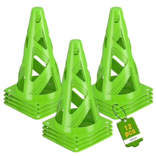 12 Pack Soccer Cones, 9 Inch Agility Cones for Soccer, Football, Basketball, Cones for Sports Training, Speed & Agility Drills, Field Marking Equipment - color: green