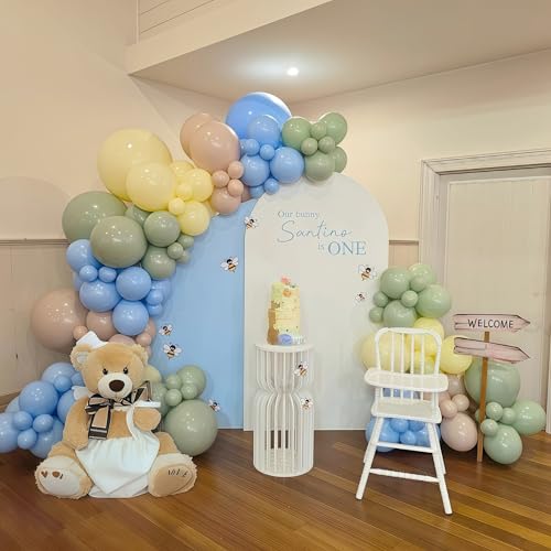 Blue and Green Balloons Sage Green Dusty Blue Yellow White Sand Balloons | 60Pcs Olive Green Slate Blue Beige Latex Balloon for Birthday Baby Shower Wild One Garden Tea Party Deocrations Supplies - color: Green Yellow Blue, size: 12 inch 60pcs