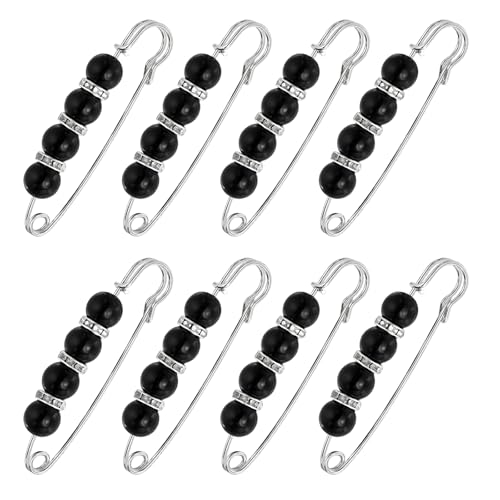 MECCANIXITY Pearl Brooch Pins Decorative Sweater Safety Pin Brooch - color: Black/Silver, size: 2.95"