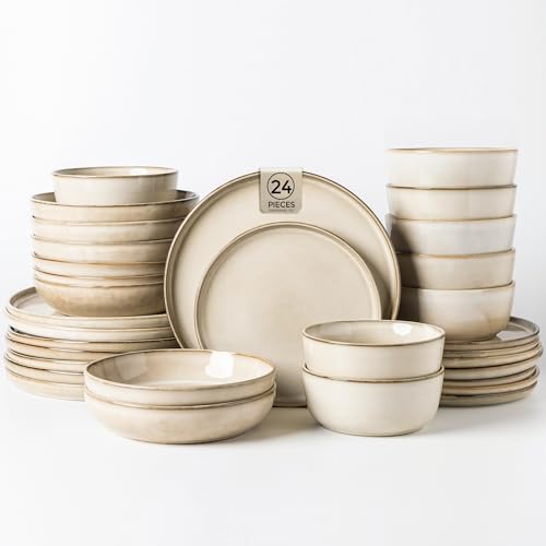 GBHOME Dinnerware Sets for 6, 24 Pieces Ceramic Plates and Bowls Set - color: Cappuccino, size: Service for 6(24Pcs)