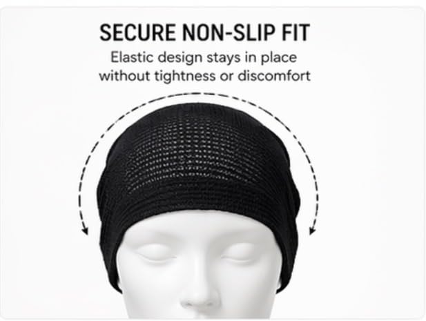 2 Pack Black Mesh Hijab Underscarf Cap for Women, Breathable Non Slip Bonnet, Soft Lightweight Sleep Hair Cover
