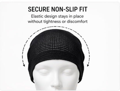 2 Pack Black Mesh Hijab Underscarf Cap for Women, Breathable Non Slip Bonnet, Soft Lightweight Sleep Hair Cover