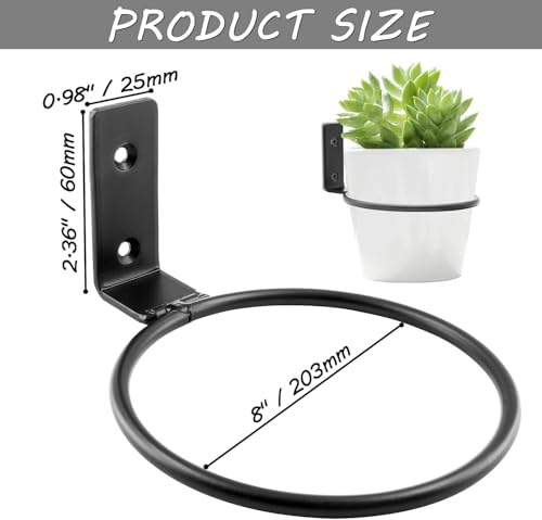 Jiozermi 6 Pack 8 inch Flower Pot Holder Ring, Wall Mounted Black | Flower Pot Holder Ring Wall Mounted Set Wall Mounted Metal Planter Hanger Matte Black Hanging Plant Holder - size: 8 Inch-6Pcs