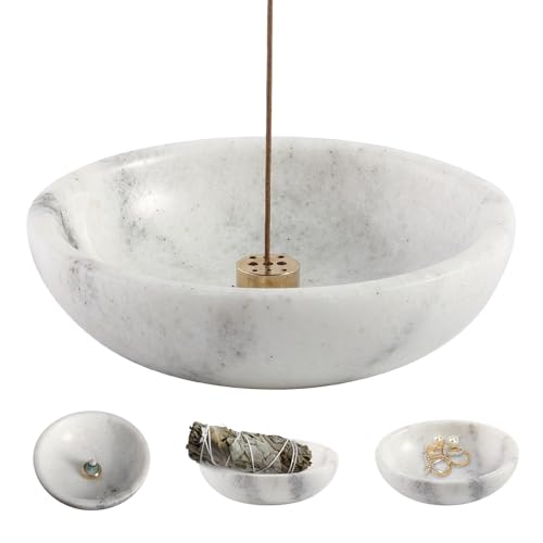 Koville Luxury Natural White Marble Incense Holder, Upgraded 6" Incense Holders for Sticks, Sturdy Incense Burner Ash Catcher, Ideal for Meditation, Relaxing, Easy to Clean - color: White Marble-mist White, size: 6"