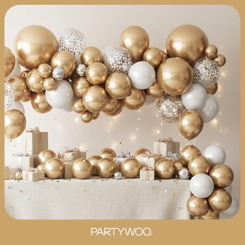 PartyWoo 메탈릭 골드 풍선 152피스 다양한 사이즈 45.7cm(18인치), 30.5cm(12인치), 25.4cm(10인치), 12.7cm(5인치) 크롬 골드 풍선 아치 키트 화환 생일 졸업 베이비 샤워 웨딩 처녀 파티 장식 골드-G127 - color: 골드-g127