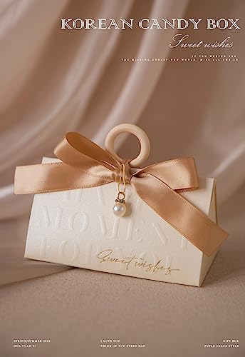 ZJSXINDI Boxes Gift Wrap Boxes Pale Beige Gift Box 5"x 3" For Party Favor, Weddings, Bridal Showers, Bridesmaids... Gift Wrap Boxes Bulk for Crafting (50 Pcs champagne ribbons) - color: 50 Pcs champagne ribbons