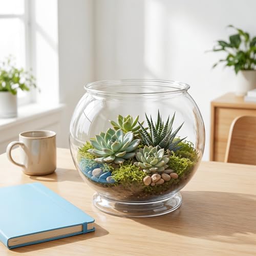 Mini Plastic Fish Bowl 38 oz Decorative Small Fish Tank Round Plastic Fishbowl Unbreakable Aquarium Starter Kit for Hydroponic Planter Centerpiece Vases Party Decorations