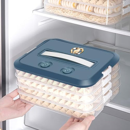 Food Storage Containers with Lids, Plastic Cookie Storage Containers Airtight, 4-Layer Stackable Food Containers Dumpling Storage Box, Blue - color: Blue
