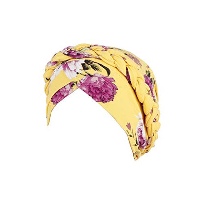 Cancer Chemo Beanies Bandana Headwrap Cap Satin Bonnet Head Scarf Hijab Braid Silky Turban Hats for Women - color: Yellow Floral