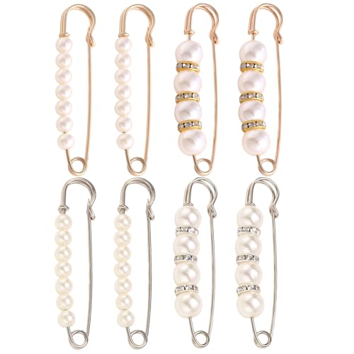 8 Pcs Pearl Brooch for Women clothes-Pearl Safety Sweater Shawl Pins Brooches Para Ropa De Mujer Multiple Styles and Lengths Are Available to Suit Various Scenarios Clothing Decoration Accessories Shawl Sweater Dress Hats Multicolor - color: D