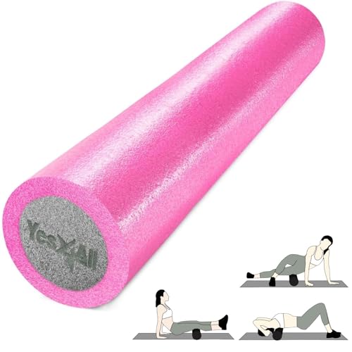 Yes4All High-Density EPP Round Back Roller Foam, Exercise Foam Roller for Yoga, Pilates & Stretching - 12, 18, 24, 36 inch - color: 36 Inches - Pink/Grey